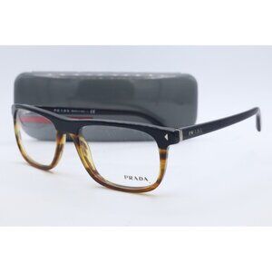 New Prada VPR 03R TFJ-1O1 Black/Havana Square Eyeglasses Clear Lenses 53mm